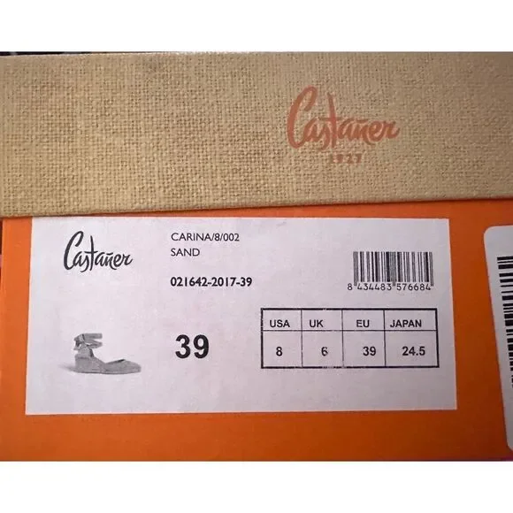 CASTAÑER $165 Carina/8/002 Wedge Espadrille Sand EU 39 US 8 Ankle Tie Jute Heel - Picture 9 of 9